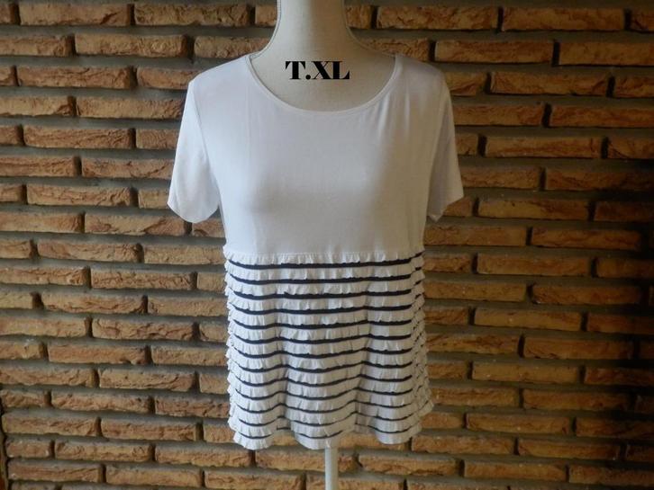 (183) -blouse femme t.42 noire - blanche - jacqueline riu -, Kleding | Dames, Blouses en Tunieken, Zo goed als nieuw, Maat 42/44 (L)