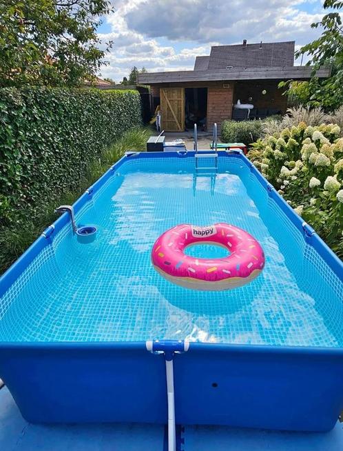 Zwembad met zonnebollen + zandfilter, Tuin en Terras, Zwembaden, Gebruikt, Opzetzwembad, 80 tot 120 cm, 400 cm of meer, 200 tot 300 cm