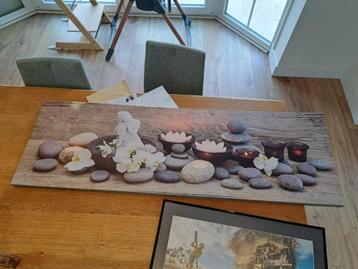 Canvas met zen-stijl (stenen, bloemen, kaarsen) beschikbaar voor biedingen