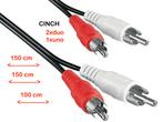 3x cinch-kabel (2x 150 cm rood/wit + 1x wit 100 cm), Audio, Tv en Foto, Audiokabels en Televisiekabels, Ophalen of Verzenden, Gebruikt