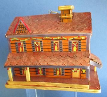 2-2 x Houten Huisjes - voor in de Kerstboom - jaren 1950 beschikbaar voor biedingen