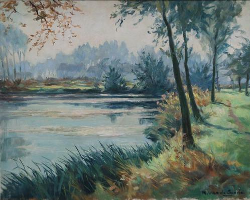 René Van De Sande (1889-1946): Rivierzicht (O/D, 75 x 65 cm), Antiek en Kunst, Kunst | Schilderijen | Klassiek, Ophalen of Verzenden