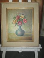 Schilderij "Blauwe vaas met rozen", Antiek en Kunst, Ophalen of Verzenden