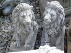 statue paire lion assis en pierre patiné G et D , la paire !, Jardin & Terrasse, Animal, Pierre, Enlèvement ou Envoi, Neuf