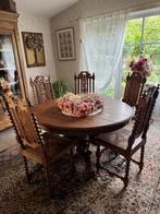 Tafel met bijhorende stoelen - hout - antiek, Antiek en Kunst, Ophalen