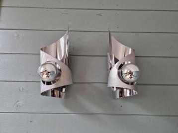 Paar wandlampen van geborsteld aluminium, jaren 70