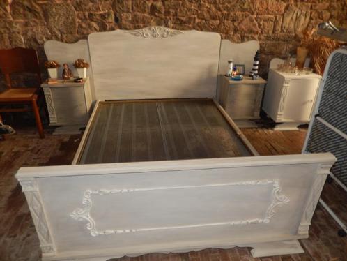 gepatineerd bed 2 pers, Huis en Inrichting, Slaapkamer | Bedden, Gebruikt, Tweepersoons, Ophalen
