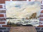 Olie/doek-winterpret 40x30cm-get. Seghers, Ophalen of Verzenden