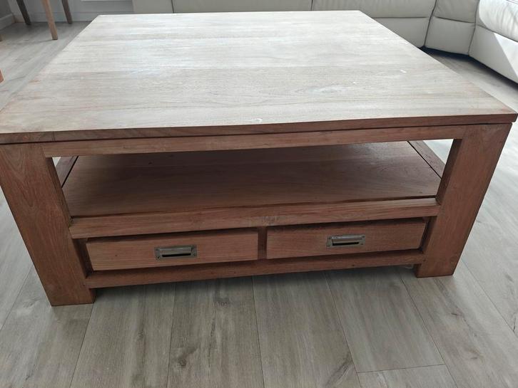 Salontafel van teakhout, Huis en Inrichting, Tafels | Salontafels, Teakhout, Glas, Ophalen