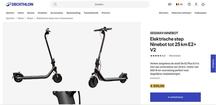 SEGWAY-NINEBOT Elektrische step Ninebot tot 25 km E2+ V2, Fietsen en Brommers, Steps, Zo goed als nieuw, Elektrische step (E-scooter)