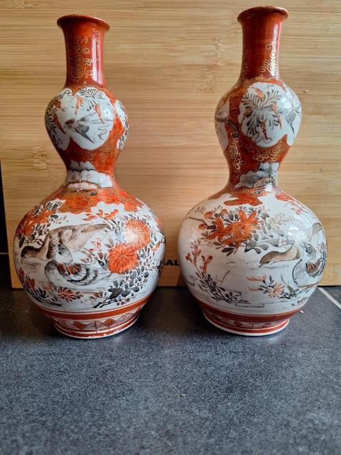 Prachtige set Japanse porseleinen double gourd kutani vazen, Antiquités & Art, Antiquités | Porcelaine, Enlèvement ou Envoi
