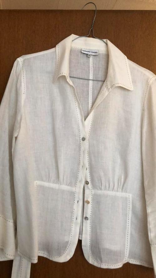 Witte linnen blouse, Kleding | Dames, Blouses en Tunieken, Zo goed als nieuw, Maat 42/44 (L), Beige, Ophalen