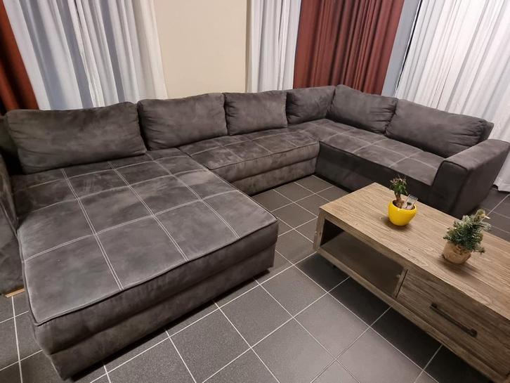 Salon zithoek/U-bank in grijs., Huis en Inrichting, Zetels | Complete zithoeken, Zo goed als nieuw, Stof, Ophalen