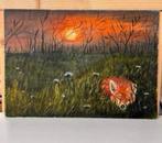 Mooi schilderij, Zonsondergang vos - Joca Beeby 1980 art, Ophalen of Verzenden