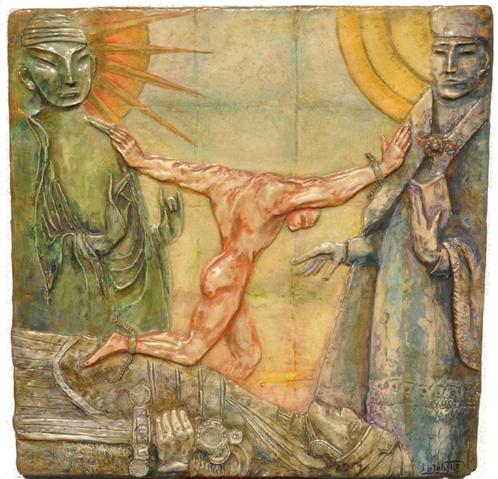 1931 Jean DELVILLE étude Dernières Idoles stuc polychrome, Antiquités & Art, Art | Peinture | Moderne, Enlèvement