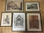 5 pentekeningen litho’s Mechelen, Antiek en Kunst, Ophalen