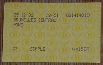Billet train Bruxelles Central Mons 1982 Simple