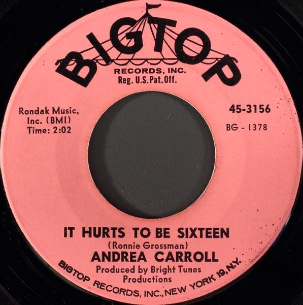 Andrea Carroll ‎– It Hurts To Be Sixteen - Popcorn '7, Cd's en Dvd's, Vinyl Singles, Zo goed als nieuw, Single, R&B en Soul, 7 inch