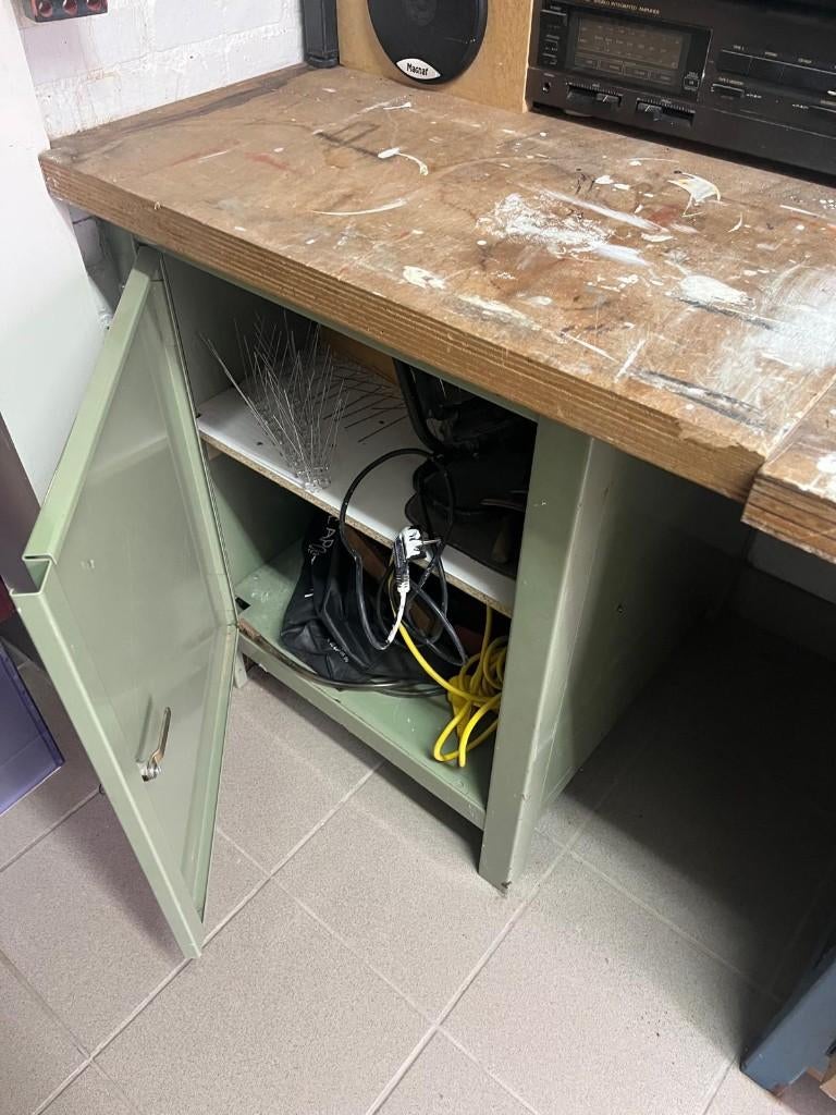 Werkbank 75 x 75 x 85 cm Overtoom Groen Stalen onderstel, Ophalen, Gebruikt, 70 tot 120 cm