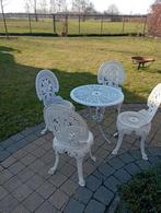 Bistroset, tafel en er stoelen, wit, Tuin en Terras, Ophalen, 4 zitplaatsen, Gebruikt, Bijzettafel