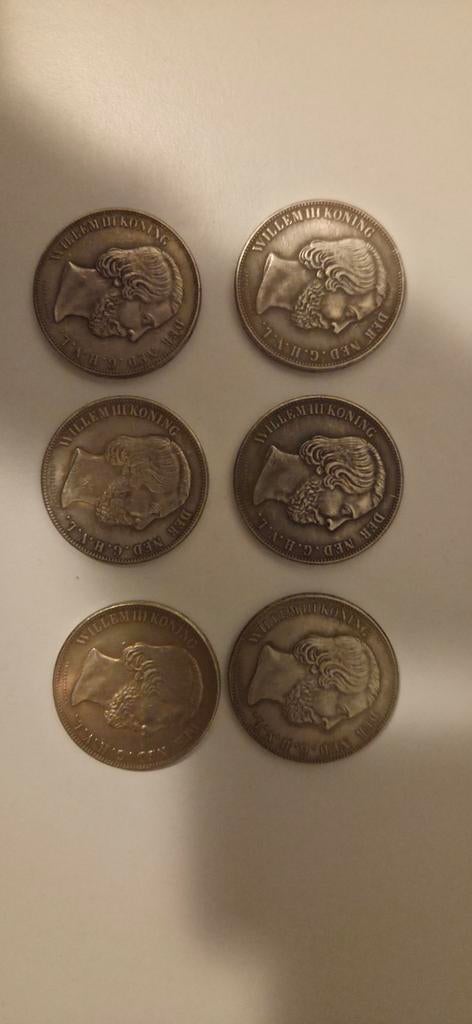 6 x Willem 3 rijksdaalder zilver, Postzegels en Munten, Munten | Europa | Euromunten, Ophalen of Verzenden, 10 euro, Zilver