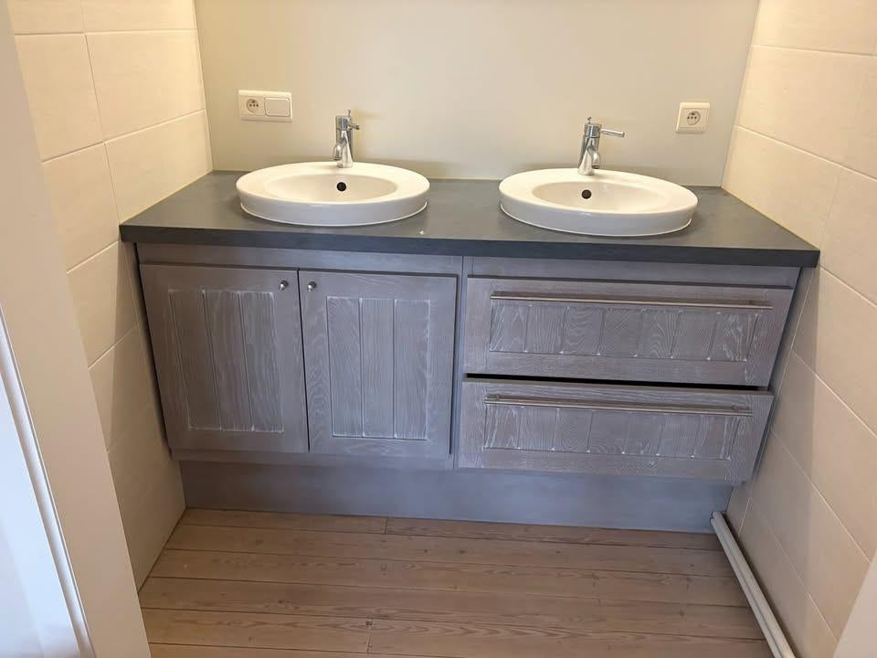 Dubbel lavabomeubel vol hout - dornbracht - duravit, Ophalen, Zo goed als nieuw, Wastafel