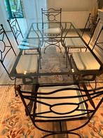 table en fer forgé avec plateau en verre + 6 chaises, Maison & Meubles, Salles à manger complètes, Enlèvement, Utilisé, Smeedijzer