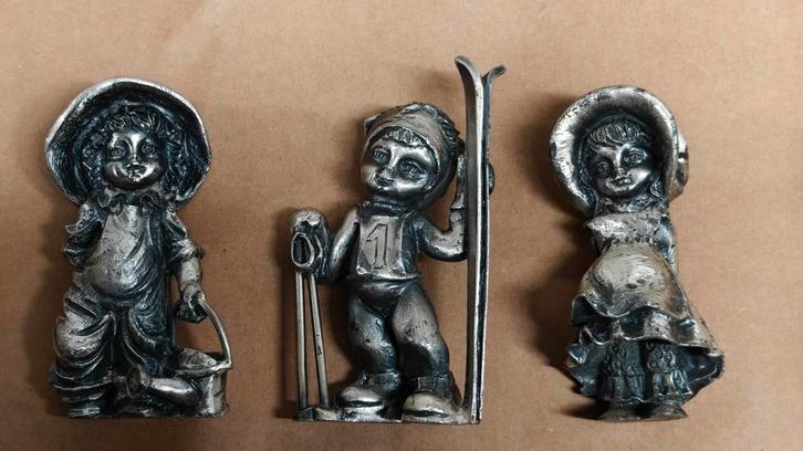 3 vintage verzilverd Tinnen Pettro Argentato 999 beeldjes, Verzamelen, Beelden en Beeldjes, Zo goed als nieuw, Mens, Ophalen of Verzenden