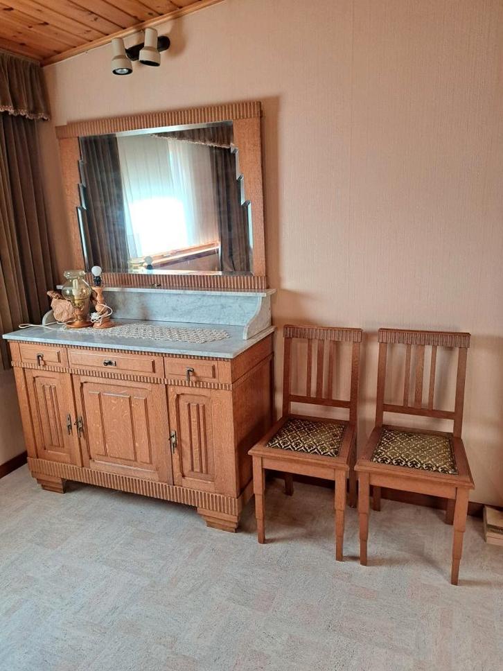 Suite de chambre à coucher Art Déco - Chêne massif et marbre, Maison & Meubles, Chambre à coucher | Chambres à coucher complètes