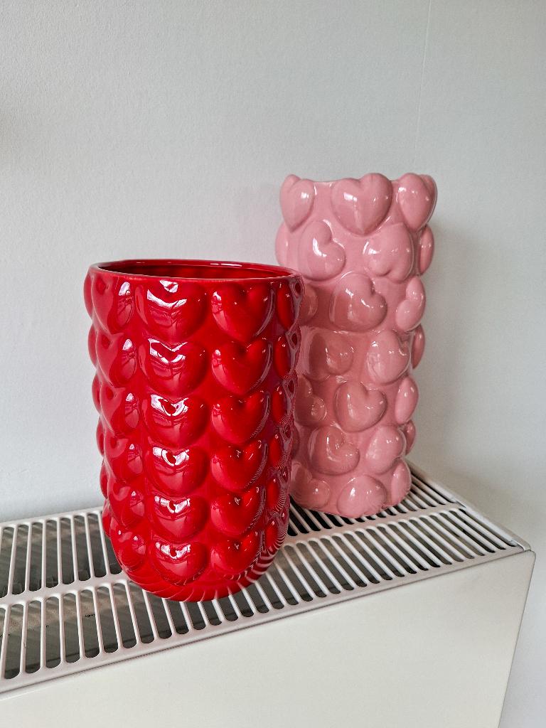 Prachtige set hartjes vazen  Rood & Roze keramiek (20cm+), Huis en Inrichting, Woonaccessoires | Vazen, Zo goed als nieuw, Rood