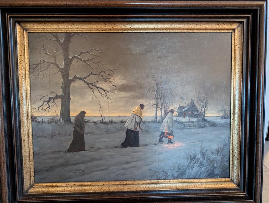 Emiel Decraene peint un voyage dans un paysage enneigé., Antiquités & Art, Enlèvement ou Envoi