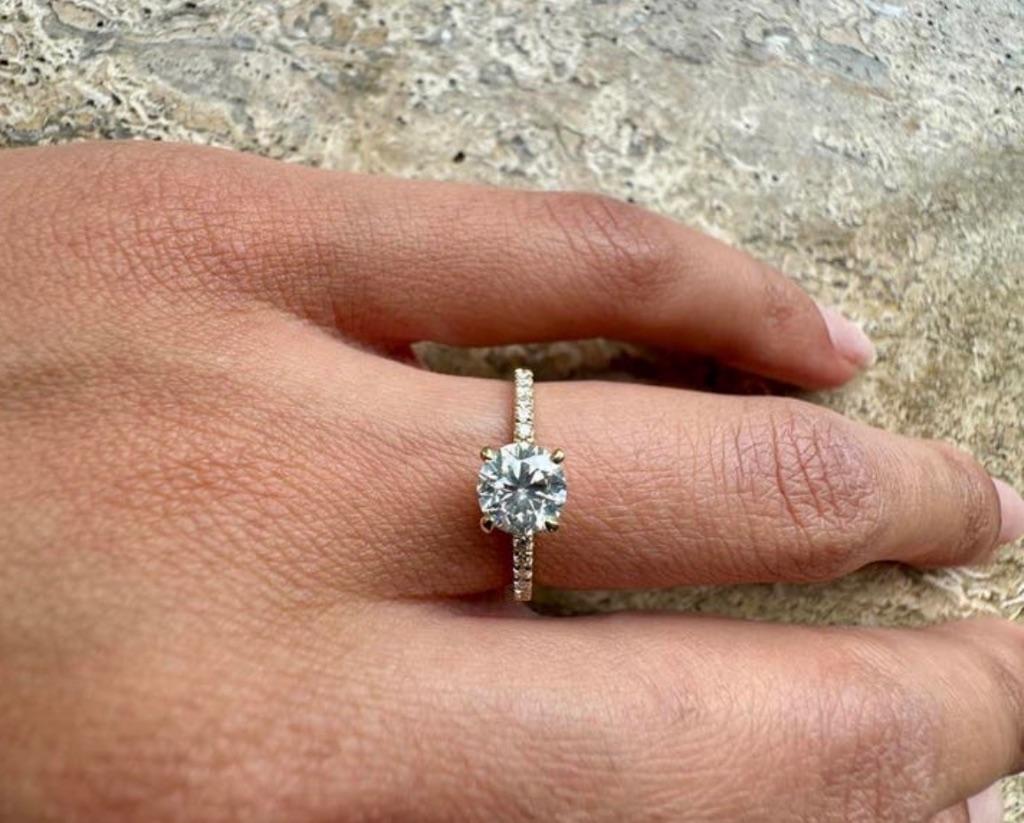 Verlovingsring 0,88ct 14k Geelgoud - Natuurlijke diamant, Bijoux, Sacs & Beauté, Bagues, Neuf, Enlèvement ou Envoi, Or, Or