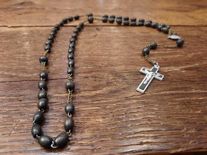 oude donker bruine lange houten paternoster, begin 1900, Antiek en Kunst, Antiek | Religieuze voorwerpen, Ophalen of Verzenden