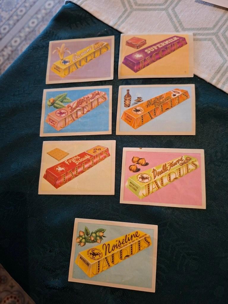 7 Prentjes/Chromo's : soorten chocoladerepen, Collections, Photos & Gravures, Utilisé, Gravure, Autres sujets/thèmes, Enlèvement ou Envoi