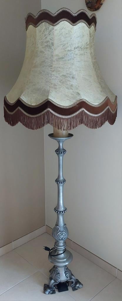 Prachtige tinnen lampedaire met kaars en lampenkap, Ophalen