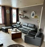 Echt Lederen salon bestaande uit 3 - 1 - 1 zit plus poef., Ophalen, Zo goed als nieuw, Leer