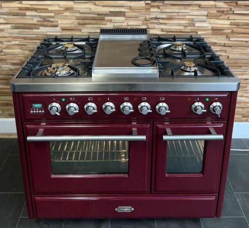 🔥Luxe Boretti Majestic Fornuis 100cm bordeaux rood 5 pits, Electroménager, Cuisinières, Comme neuf, Autoportant, 5 zones de cuisson ou plus