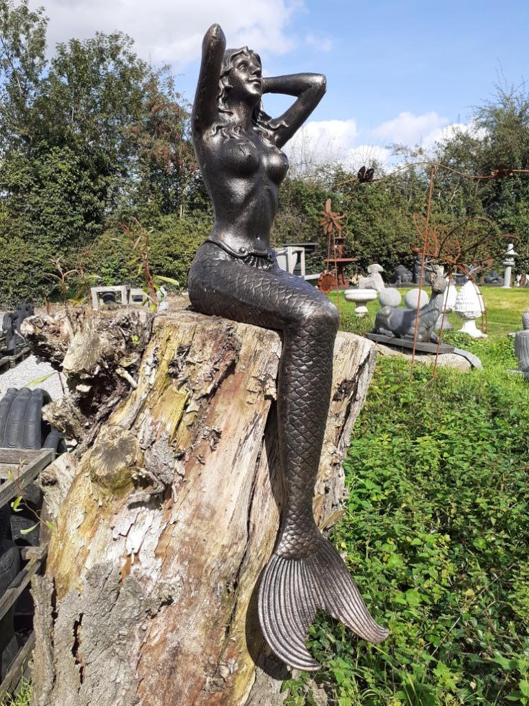 Grote zeemeermin in brons gepatineerd gietijzer, Tuin en Terras, Tuinbeelden, Nieuw, Overige typen, Overige materialen, Ophalen