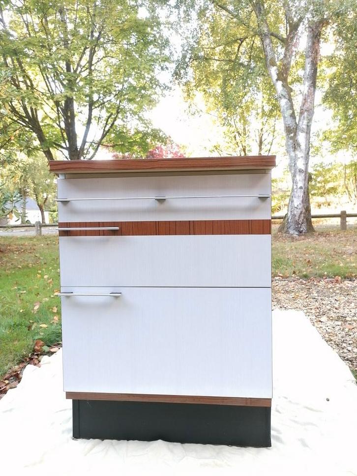 Meuble cuisine vintage années '70 - double tiroir à panier, Huis en Inrichting, Keuken | Keukenelementen, Gebruikt, Ophalen