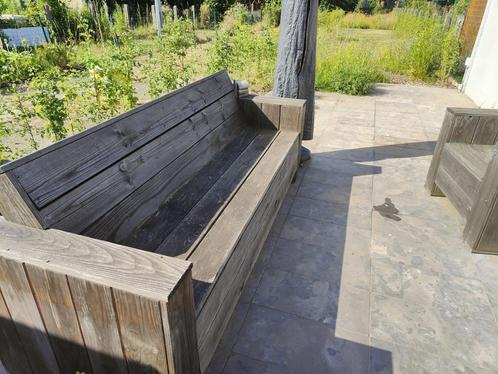 Loungeset of brandhout, Tuin en Terras, Tuinsets en Loungesets, Gebruikt, Loungeset, Steigerhout, 5 zitplaatsen, Bank, Ophalen