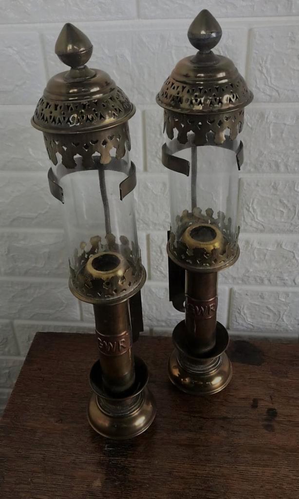 Pair Of GWR Great Western Railways Carriage Candle Lamp Bras, Antiek en Kunst, Antiek | Verlichting, Ophalen