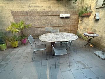 table jardin en bois + sièges en métal léger (alu) beschikbaar voor biedingen