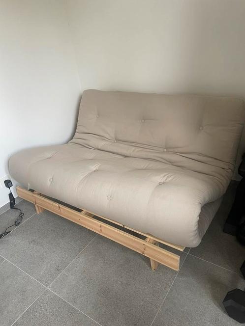 Roots slaapbank, Huis en Inrichting, Slaapkamer | Slaapbanken, Zo goed als nieuw, 140 cm, 200 cm, Tweepersoons, Crème, Ophalen