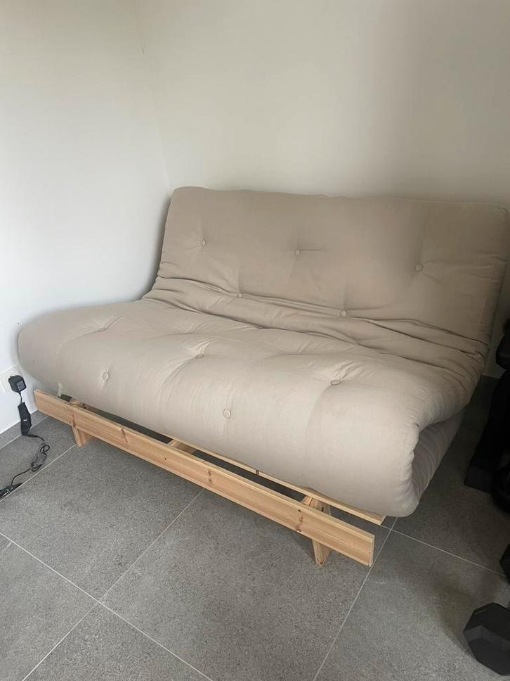 Roots slaapbank, Huis en Inrichting, Slaapkamer | Slaapbanken, Zo goed als nieuw, 140 cm, 200 cm, Tweepersoons, Crème, Ophalen