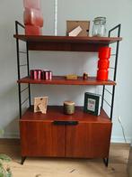 Vintage opbergrek in staal en notenhout, Huis en Inrichting, Ophalen, 100 tot 150 cm, 50 tot 100 cm, Zo goed als nieuw