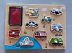 Houten puzzel voertuigen met stempel, Ophalen of Verzenden, Zo goed als nieuw, Van hout, Minder dan 10 stukjes