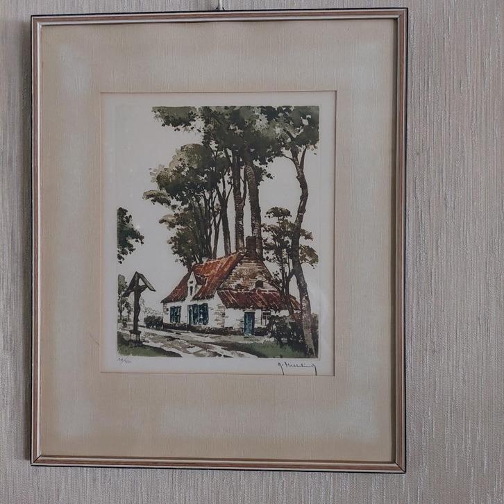 Mooie ingekleurde ets van Roger Hebbelinck ( 1912 -1987 ), Antiek en Kunst, Kunst | Etsen en Gravures, Ophalen of Verzenden