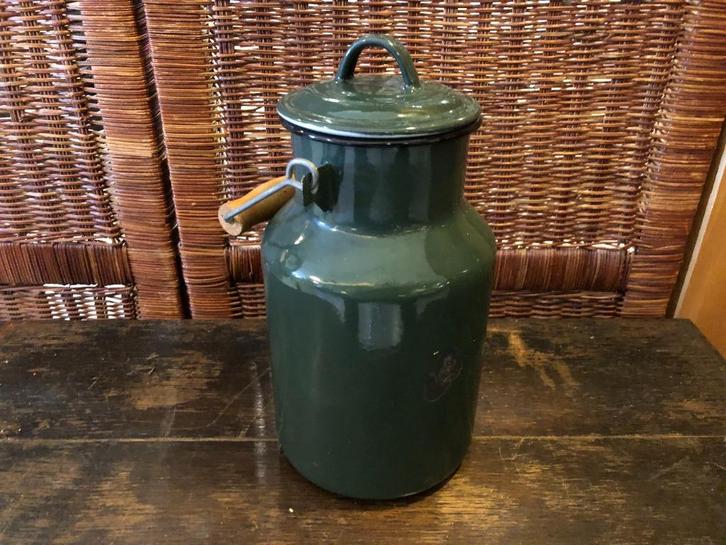 Donker groen Emaille melkbus met hengsel., Antiek en Kunst, Antiek | Email, Ophalen of Verzenden