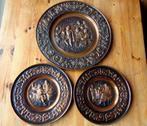 3 decoratieve koperen platen met reliëf, Antiek en Kunst, Ophalen of Verzenden, Koper