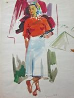 L'Infirmière - Dessin Lavis original 1950 Belgique Hospital, Antiquités & Art, Enlèvement ou Envoi